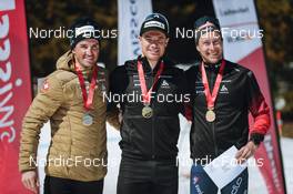 25.03.2022, Zweisimmen-Sparenmoos, Switzerland (SUI): Beda Klee (SUI), Dario Cologna (SUI), Jonas Baumann (SUI), (l-r) - Swiss Championships cross-country, skiathlon, Zweisimmen-Sparenmoos (SUI). www.nordicfocus.com. © Modica/NordicFocus. Every downloaded picture is fee-liable.