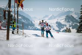 25.03.2022, Zweisimmen-Sparenmoos, Switzerland (SUI): Beda Klee (SUI), Dario Cologna (SUI), Jonas Baumann (SUI), (l-r)  - Swiss Championships cross-country, skiathlon, Zweisimmen-Sparenmoos (SUI). www.nordicfocus.com. © Modica/NordicFocus. Every downloaded picture is fee-liable.