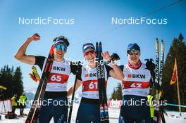 25.03.2022, Zweisimmen-Sparenmoos, Switzerland (SUI): Mario Baessler (SUI), Antonin Savary (SUI), Gianluca Walpen (SUI), (l-r)  - Swiss Championships cross-country, skiathlon, Zweisimmen-Sparenmoos (SUI). www.nordicfocus.com. © Modica/NordicFocus. Every downloaded picture is fee-liable.