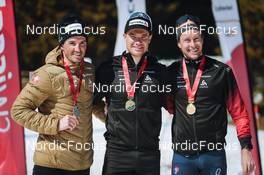 25.03.2022, Zweisimmen-Sparenmoos, Switzerland (SUI): Beda Klee (SUI), Dario Cologna (SUI), Jonas Baumann (SUI), (l-r) - Swiss Championships cross-country, skiathlon, Zweisimmen-Sparenmoos (SUI). www.nordicfocus.com. © Modica/NordicFocus. Every downloaded picture is fee-liable.
