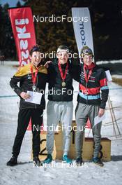 25.03.2022, Zweisimmen-Sparenmoos, Switzerland (SUI): Maxime Beguin (SUI), Roman Alder (SUI), Jon-Fadri Nufer (SUI), (l-r)  - Swiss Championships cross-country, skiathlon, Zweisimmen-Sparenmoos (SUI). www.nordicfocus.com. © Modica/NordicFocus. Every downloaded picture is fee-liable.