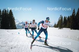 25.03.2022, Zweisimmen-Sparenmoos, Switzerland (SUI): Jonas Baumann (SUI), Beda Klee (SUI), Dario Cologna (SUI), (l-r)  - Swiss Championships cross-country, skiathlon, Zweisimmen-Sparenmoos (SUI). www.nordicfocus.com. © Modica/NordicFocus. Every downloaded picture is fee-liable.