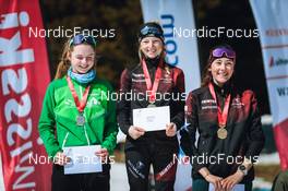 25.03.2022, Zweisimmen-Sparenmoos, Switzerland (SUI): Lena Baumann (SUI), Estelle Darbellay (SUI), Sophie Rey (SUI), (l-r) - Swiss Championships cross-country, skiathlon, Zweisimmen-Sparenmoos (SUI). www.nordicfocus.com. © Modica/NordicFocus. Every downloaded picture is fee-liable.
