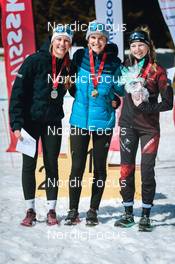 25.03.2022, Zweisimmen-Sparenmoos, Switzerland (SUI): Fabienne Alder (SUI), Helena Guntern (SUI), Estelle Darbellay (SUI), (l-r)  - Swiss Championships cross-country, skiathlon, Zweisimmen-Sparenmoos (SUI). www.nordicfocus.com. © Modica/NordicFocus. Every downloaded picture is fee-liable.