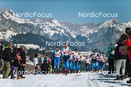 25.03.2022, Zweisimmen-Sparenmoos, Switzerland (SUI): Marius Danuser (SUI), Cedric Steiner (SUI), Erwan Kaeser (SUI), (l-r)  - Swiss Championships cross-country, skiathlon, Zweisimmen-Sparenmoos (SUI). www.nordicfocus.com. © Modica/NordicFocus. Every downloaded picture is fee-liable.