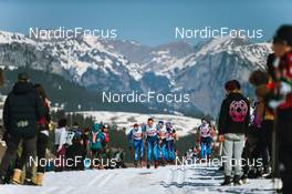 25.03.2022, Zweisimmen-Sparenmoos, Switzerland (SUI): Marius Danuser (SUI), Cedric Steiner (SUI), Erwan Kaeser (SUI), (l-r)  - Swiss Championships cross-country, skiathlon, Zweisimmen-Sparenmoos (SUI). www.nordicfocus.com. © Modica/NordicFocus. Every downloaded picture is fee-liable.