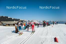 25.03.2022, Zweisimmen-Sparenmoos, Switzerland (SUI): Philippe Meyer (SUI), Leo Guenin (SUI), Matthias Riebli (SUI), (l-r)  - Swiss Championships cross-country, skiathlon, Zweisimmen-Sparenmoos (SUI). www.nordicfocus.com. © Modica/NordicFocus. Every downloaded picture is fee-liable.