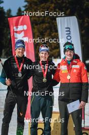 25.03.2022, Zweisimmen-Sparenmoos, Switzerland (SUI): Mario Baessler (SUI), Antonin Savary (SUI), Gianluca Walpen (SUI), (l-r) - Swiss Championships cross-country, skiathlon, Zweisimmen-Sparenmoos (SUI). www.nordicfocus.com. © Modica/NordicFocus. Every downloaded picture is fee-liable.