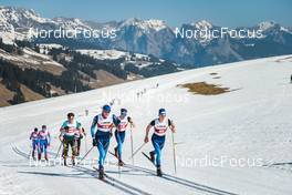 25.03.2022, Zweisimmen-Sparenmoos, Switzerland (SUI): Roman Alder (SUI), Gianluca Walpen (SUI), Mario Baessler (SUI), Antonin Savary (SUI), (l-r)  - Swiss Championships cross-country, skiathlon, Zweisimmen-Sparenmoos (SUI). www.nordicfocus.com. © Modica/NordicFocus. Every downloaded picture is fee-liable.