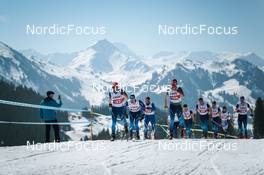 25.03.2022, Zweisimmen-Sparenmoos, Switzerland (SUI): Jonas Baumann (SUI), Dario Cologna (SUI), Marius Danuser (SUI), Cedric Steiner (SUI), (l-r)  - Swiss Championships cross-country, skiathlon, Zweisimmen-Sparenmoos (SUI). www.nordicfocus.com. © Modica/NordicFocus. Every downloaded picture is fee-liable.