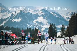 25.03.2022, Zweisimmen-Sparenmoos, Switzerland (SUI): Jon-Fadri Nufer (SUI), Silvan Lauber (SUI), Sven Buholzer (SUI), Gianluca Wenger (SUI), (l-r)  - Swiss Championships cross-country, skiathlon, Zweisimmen-Sparenmoos (SUI). www.nordicfocus.com. © Modica/NordicFocus. Every downloaded picture is fee-liable.