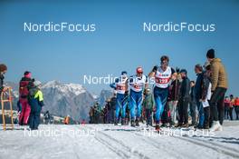 25.03.2022, Zweisimmen-Sparenmoos, Switzerland (SUI): Dario Cologna (SUI), Jonas Baumann (SUI), Beda Klee (SUI), (l-r)  - Swiss Championships cross-country, skiathlon, Zweisimmen-Sparenmoos (SUI). www.nordicfocus.com. © Modica/NordicFocus. Every downloaded picture is fee-liable.