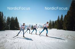25.03.2022, Zweisimmen-Sparenmoos, Switzerland (SUI): Marino Capelli (SUI), Ueli Schnider (SUI), Candide Pralong (SUI), Cedric Steiner (SUI), (l-r)  - Swiss Championships cross-country, skiathlon, Zweisimmen-Sparenmoos (SUI). www.nordicfocus.com. © Modica/NordicFocus. Every downloaded picture is fee-liable.