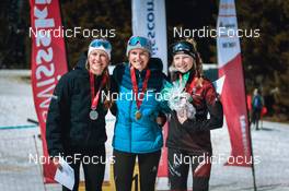 25.03.2022, Zweisimmen-Sparenmoos, Switzerland (SUI): Fabienne Alder (SUI), Helena Guntern (SUI), Estelle Darbellay (SUI), (l-r)  - Swiss Championships cross-country, skiathlon, Zweisimmen-Sparenmoos (SUI). www.nordicfocus.com. © Modica/NordicFocus. Every downloaded picture is fee-liable.