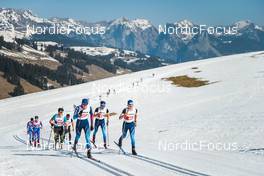 25.03.2022, Zweisimmen-Sparenmoos, Switzerland (SUI): Roman Alder (SUI), Gianluca Walpen (SUI), Mario Baessler (SUI), Antonin Savary (SUI), (l-r)  - Swiss Championships cross-country, skiathlon, Zweisimmen-Sparenmoos (SUI). www.nordicfocus.com. © Modica/NordicFocus. Every downloaded picture is fee-liable.