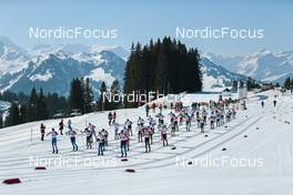 25.03.2022, Zweisimmen-Sparenmoos, Switzerland (SUI): Start of mens race - Swiss Championships cross-country, skiathlon, Zweisimmen-Sparenmoos (SUI). www.nordicfocus.com. © Modica/NordicFocus. Every downloaded picture is fee-liable.