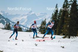 25.03.2022, Zweisimmen-Sparenmoos, Switzerland (SUI): Beda Klee (SUI), Jonas Baumann (SUI), Dario Cologna (SUI), (l-r)  - Swiss Championships cross-country, skiathlon, Zweisimmen-Sparenmoos (SUI). www.nordicfocus.com. © Modica/NordicFocus. Every downloaded picture is fee-liable.