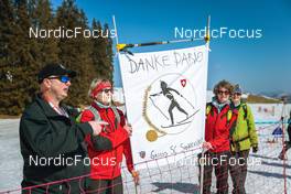 25.03.2022, Zweisimmen-Sparenmoos, Switzerland (SUI): Fans of Dario Colonia - Swiss Championships cross-country, skiathlon, Zweisimmen-Sparenmoos (SUI). www.nordicfocus.com. © Modica/NordicFocus. Every downloaded picture is fee-liable.