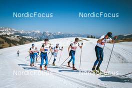 25.03.2022, Zweisimmen-Sparenmoos, Switzerland (SUI): Candide Pralong (SUI), Cyril Faehndrich (SUI), Marino Capelli (SUI), Beda Klee (SUI), Ueli Schnider (SUI), (l-r)  - Swiss Championships cross-country, skiathlon, Zweisimmen-Sparenmoos (SUI). www.nordicfocus.com. © Modica/NordicFocus. Every downloaded picture is fee-liable.