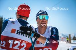 25.03.2022, Zweisimmen-Sparenmoos, Switzerland (SUI): Dario Cologna (SUI), Jonas Baumann (SUI), (l-r)  - Swiss Championships cross-country, skiathlon, Zweisimmen-Sparenmoos (SUI). www.nordicfocus.com. © Modica/NordicFocus. Every downloaded picture is fee-liable.
