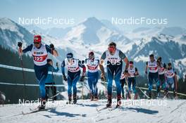 25.03.2022, Zweisimmen-Sparenmoos, Switzerland (SUI): Jonas Baumann (SUI), Dario Cologna (SUI), Marius Danuser (SUI), Cedric Steiner (SUI), (l-r)  - Swiss Championships cross-country, skiathlon, Zweisimmen-Sparenmoos (SUI). www.nordicfocus.com. © Modica/NordicFocus. Every downloaded picture is fee-liable.