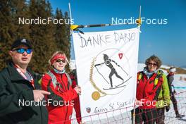 25.03.2022, Zweisimmen-Sparenmoos, Switzerland (SUI): Fans of Dario Colonia - Swiss Championships cross-country, skiathlon, Zweisimmen-Sparenmoos (SUI). www.nordicfocus.com. © Modica/NordicFocus. Every downloaded picture is fee-liable.