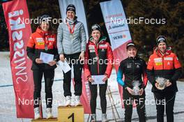 25.03.2022, Zweisimmen-Sparenmoos, Switzerland (SUI): Anja Weber (SUI), Nadine Faehndrich (SUI), Nadja Kaelin (SUI), Lydia Hiernickel (SUI), Desiree Steiner (SUI), (l-r) - Swiss Championships cross-country, skiathlon, Zweisimmen-Sparenmoos (SUI). www.nordicfocus.com. © Modica/NordicFocus. Every downloaded picture is fee-liable.