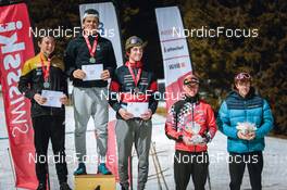 25.03.2022, Zweisimmen-Sparenmoos, Switzerland (SUI): Maxime Beguin (SUI), Roman Alder (SUI), Jon-Fadri Nufer (SUI), Silvan Hauser (SUI), Isai Naeff (SUI), (l-r)  - Swiss Championships cross-country, skiathlon, Zweisimmen-Sparenmoos (SUI). www.nordicfocus.com. © Modica/NordicFocus. Every downloaded picture is fee-liable.