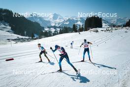 25.03.2022, Zweisimmen-Sparenmoos, Switzerland (SUI): Roman Alder (SUI), Gianluca Walpen (SUI), Mario Baessler (SUI), (l-r)  - Swiss Championships cross-country, skiathlon, Zweisimmen-Sparenmoos (SUI). www.nordicfocus.com. © Modica/NordicFocus. Every downloaded picture is fee-liable.