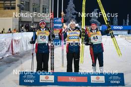 26.11.2022, Ruka, Finland (FIN): Paal Golberg (NOR), Johannes Hoesflot Klaebo (NOR), Martin Loewstroem Nyenget (NOR), (l-r) - FIS world cup cross-country, 10km, Ruka (FIN). www.nordicfocus.com. © Thibaut/NordicFocus. Every downloaded picture is fee-liable.