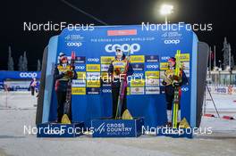 26.11.2022, Ruka, Finland (FIN): Paal Golberg (NOR), Johannes Hoesflot Klaebo (NOR), Martin Loewstroem Nyenget (NOR), (l-r) - FIS world cup cross-country, 10km, Ruka (FIN). www.nordicfocus.com. © Thibaut/NordicFocus. Every downloaded picture is fee-liable.