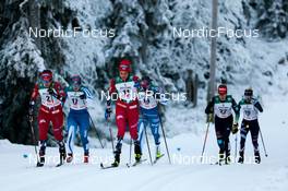 25.11.2022, Ruka, Finland (FIN): Tiril Udnes Weng (NOR), Amanda Saari (FIN), Kristine Stavaas Skistad (NOR), Katri Lylynpera (FIN), Katharina Hennig (GER), Jessie Diggins (USA), (l-r)  - FIS world cup cross-country, individual sprint, Ruka (FIN). www.nordicfocus.com. © Modica/NordicFocus. Every downloaded picture is fee-liable.