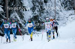 25.11.2022, Ruka, Finland (FIN): Hilla Niemela (FIN), Jasmi Joensuu (FIN), Maaret Pajunoja (FIN), Anna Dyvik (SWE), Maja Dahlqvist (SWE), (l-r)  - FIS world cup cross-country, individual sprint, Ruka (FIN). www.nordicfocus.com. © Modica/NordicFocus. Every downloaded picture is fee-liable.