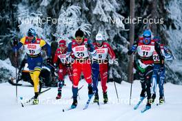 25.11.2022, Ruka, Finland (FIN): Marko Kilp (EST), Haavard Solaas Taugboel (NOR), Michal Novak (CZE), Lucas Chanavat (FRA), Francesco De Fabiani (ITA), Juuso Haarala (FIN), (l-r)  - FIS world cup cross-country, individual sprint, Ruka (FIN). www.nordicfocus.com. © Modica/NordicFocus. Every downloaded picture is fee-liable.