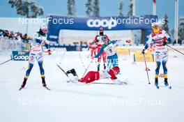 25.11.2022, Ruka, Finland (FIN): Emma Ribom (SWE), Tiril Udnes Weng (NOR), Jasmi Joensuu (FIN), Maja Dahlqvist (SWE), (l-r)  - FIS world cup cross-country, individual sprint, Ruka (FIN). www.nordicfocus.com. © Modica/NordicFocus. Every downloaded picture is fee-liable.
