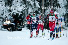 25.11.2022, Ruka, Finland (FIN): Julia Kern (USA), Anna Svendsen (NOR), Ane Appelkvist Stenseth (NOR), Emma Ribom (SWE), Ingrid Hallquist (SWE), (l-r)  - FIS world cup cross-country, individual sprint, Ruka (FIN). www.nordicfocus.com. © Modica/NordicFocus. Every downloaded picture is fee-liable.