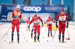 25.11.2022, Ruka, Finland (FIN): Johannes Hoesflot Klaebo (NOR), Even Northug (NOR), Erik Valnes (NOR), (l-r)  - FIS world cup cross-country, individual sprint, Ruka (FIN). www.nordicfocus.com. © Modica/NordicFocus. Every downloaded picture is fee-liable.