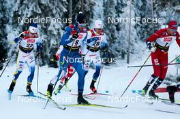 25.11.2022, Ruka, Finland (FIN): Emil Danielsson (SWE), Joni Maki (FIN), Calle Halfvarsson (SWE), Even Northug (NOR), (l-r)  - FIS world cup cross-country, individual sprint, Ruka (FIN). www.nordicfocus.com. © Modica/NordicFocus. Every downloaded picture is fee-liable.