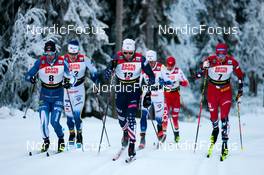 25.11.2022, Ruka, Finland (FIN): Joni Maki (FIN), Emil Danielsson (SWE), Ben Ogden (USA), Even Northug (NOR), (l-r)  - FIS world cup cross-country, individual sprint, Ruka (FIN). www.nordicfocus.com. © Modica/NordicFocus. Every downloaded picture is fee-liable.