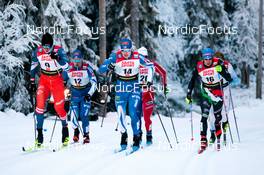 25.11.2022, Ruka, Finland (FIN): Ondrej Cerny (CZE), Lauri Mannila (FIN), Niilo Moilanen (FIN), Jules Chappaz (FRA), Federico Pellegrino (ITA), (l-r)  - FIS world cup cross-country, individual sprint, Ruka (FIN). www.nordicfocus.com. © Modica/NordicFocus. Every downloaded picture is fee-liable.