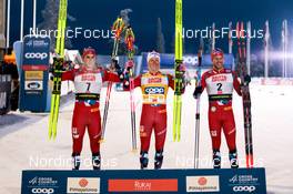 25.11.2022, Ruka, Finland (FIN): Even Northug (NOR), Johannes Hoesflot Klaebo (NOR), Paal Golberg (NOR), (l-r)  - FIS world cup cross-country, individual sprint, Ruka (FIN). www.nordicfocus.com. © Modica/NordicFocus. Every downloaded picture is fee-liable.