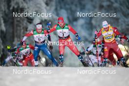 27.11.2022, Ruka, Finland (FIN): Andrew Musgrave (GBR), Hans Christer Holund (NOR), Johannes Hoesflot Klaebo (NOR), (l-r)  - FIS world cup cross-country, pursuit, Ruka (FIN). www.nordicfocus.com. © Modica/NordicFocus. Every downloaded picture is fee-liable.