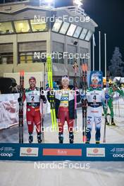 27.11.2022, Ruka, Finland (FIN): Paal Golberg (NOR), Johannes Hoesflot Klaebo (NOR), Calle Halfvarsson (SWE), (l-r) - FIS world cup cross-country, pursuit, Ruka (FIN). www.nordicfocus.com. © Modica/NordicFocus. Every downloaded picture is fee-liable.