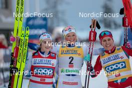 27.11.2022, Ruka, Finland (FIN): Ebba Andersson (SWE), Frida Karlsson (SWE), Tiril Udnes Weng (NOR), (l-r)  - FIS world cup cross-country, pursuit, Ruka (FIN). www.nordicfocus.com. © Modica/NordicFocus. Every downloaded picture is fee-liable.