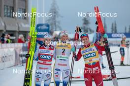 27.11.2022, Ruka, Finland (FIN): Ebba Andersson (SWE), Frida Karlsson (SWE), Tiril Udnes Weng (NOR), (l-r)  - FIS world cup cross-country, pursuit, Ruka (FIN). www.nordicfocus.com. © Modica/NordicFocus. Every downloaded picture is fee-liable.