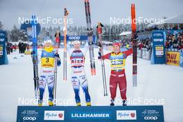 03.12.2022, Lillehammer, Norway (NOR): Maja Dahlqvist (SWE), Emma Ribom (SWE), Tiril Udnes Weng (NOR), (l-r) - FIS world cup cross-country, individual sprint, Lillehammer (NOR). www.nordicfocus.com. © Modica/NordicFocus. Every downloaded picture is fee-liable.