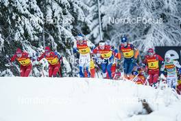 04.12.2022, Lillehammer, Norway (NOR): Erik Valnes (NOR), Simen Hegstad Krueger (NOR), Calle Halfvarsson (SWE), Andrew Musgrave (GBR), Mattis Stenshagen (NOR), Martin Loewstroem Nyenget (NOR), William Poromaa (SWE), (l-r)  - FIS world cup cross-country, mass, Lillehammer (NOR). www.nordicfocus.com. © Thibaut/NordicFocus. Every downloaded picture is fee-liable.