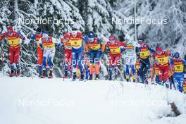 04.12.2022, Lillehammer, Norway (NOR): Simen Hegstad Krueger (NOR), Calle Halfvarsson (SWE), Andrew Musgrave (GBR), Mattis Stenshagen (NOR), Martin Loewstroem Nyenget (NOR), William Poromaa (SWE), (l-r)  - FIS world cup cross-country, mass, Lillehammer (NOR). www.nordicfocus.com. © Thibaut/NordicFocus. Every downloaded picture is fee-liable.