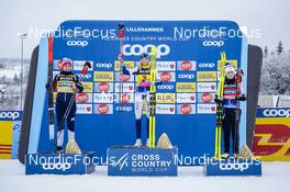 04.12.2022, Lillehammer, Norway (NOR): Tiril Udnes Weng (NOR), Frida Karlsson (SWE), Ebba Andersson (SWE), (l-r) - FIS world cup cross-country, mass, Lillehammer (NOR). www.nordicfocus.com. © Thibaut/NordicFocus. Every downloaded picture is fee-liable.