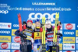 04.12.2022, Lillehammer, Norway (NOR): Tiril Udnes Weng (NOR), Frida Karlsson (SWE), Ebba Andersson (SWE), (l-r) - FIS world cup cross-country, mass, Lillehammer (NOR). www.nordicfocus.com. © Thibaut/NordicFocus. Every downloaded picture is fee-liable.